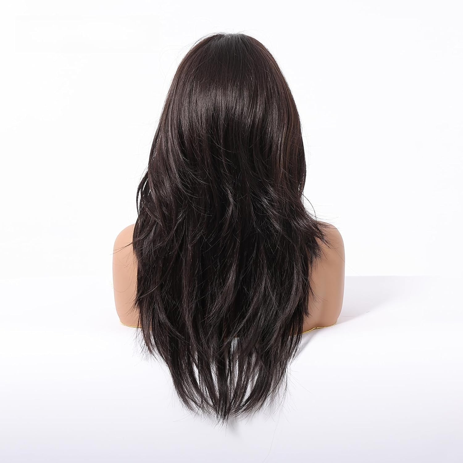 Black Brown Wigs for Women 20″Layered Wig with Bangs Synthetic Heat Resistant