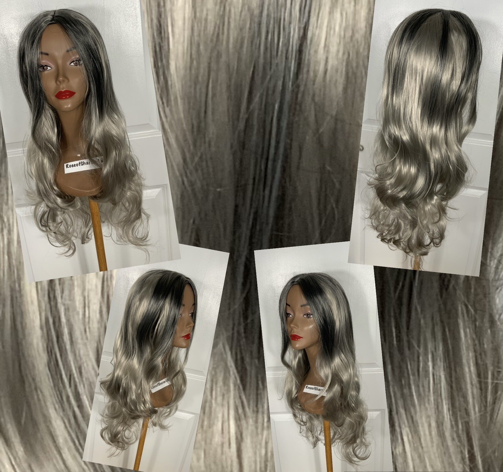 New! Synthetic Wig Silver 28” Long Wavy Net Cap Center Skin Part Sz Avg 10-16