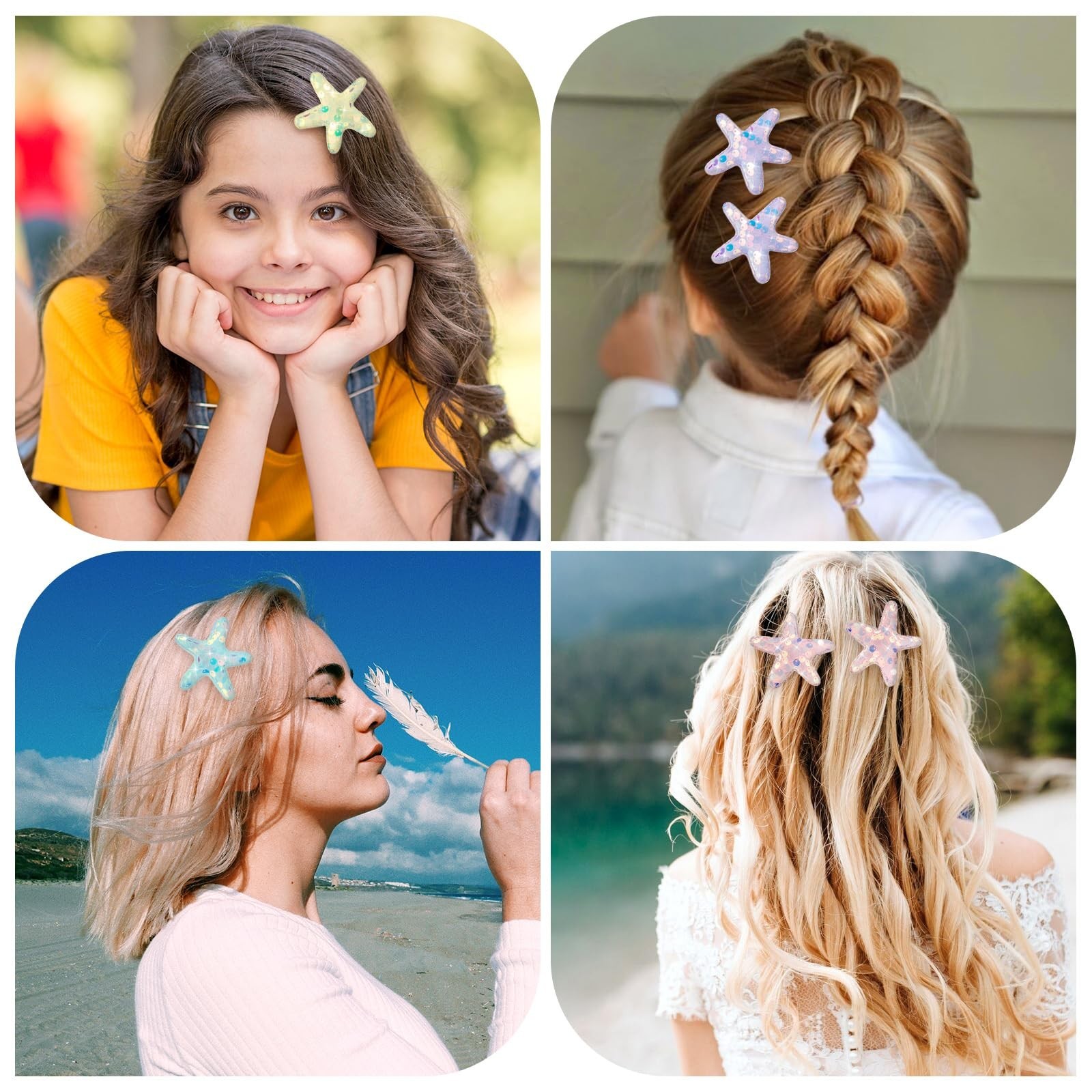 10pcs Mermaid Hair Clips,Starfish Hair Clips,Glitter Starfish Clips,Sequins B…