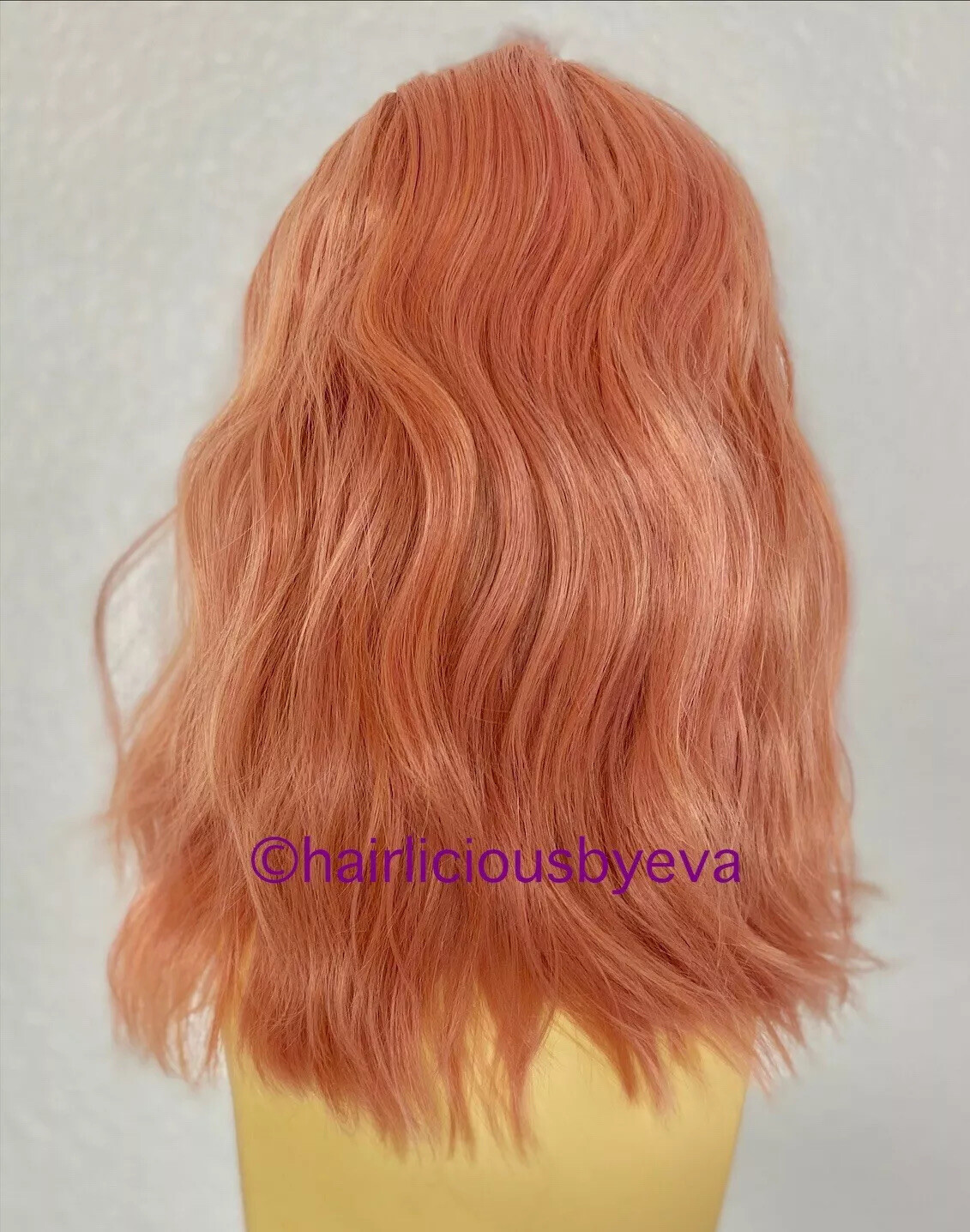 Pastel Rose Gold Pink Wig With Bangs Wavy 12 Inch Long Heat Resistance Ok