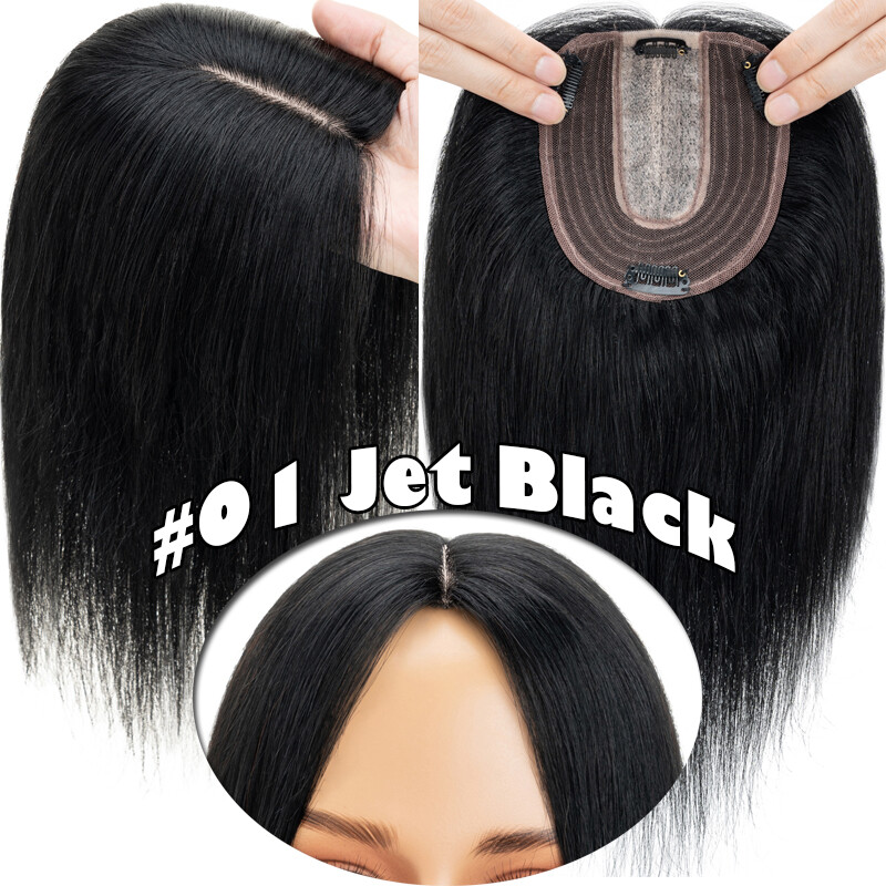 18 100% Human Hair Topper Toupee Piece Clip in Top Wig Silk Base Women Hairpiece