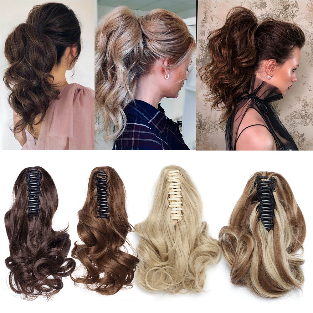 Claw Ponytail Clip In On Pony Tail Hair Extensions Ombre As Human Hair Synthetic