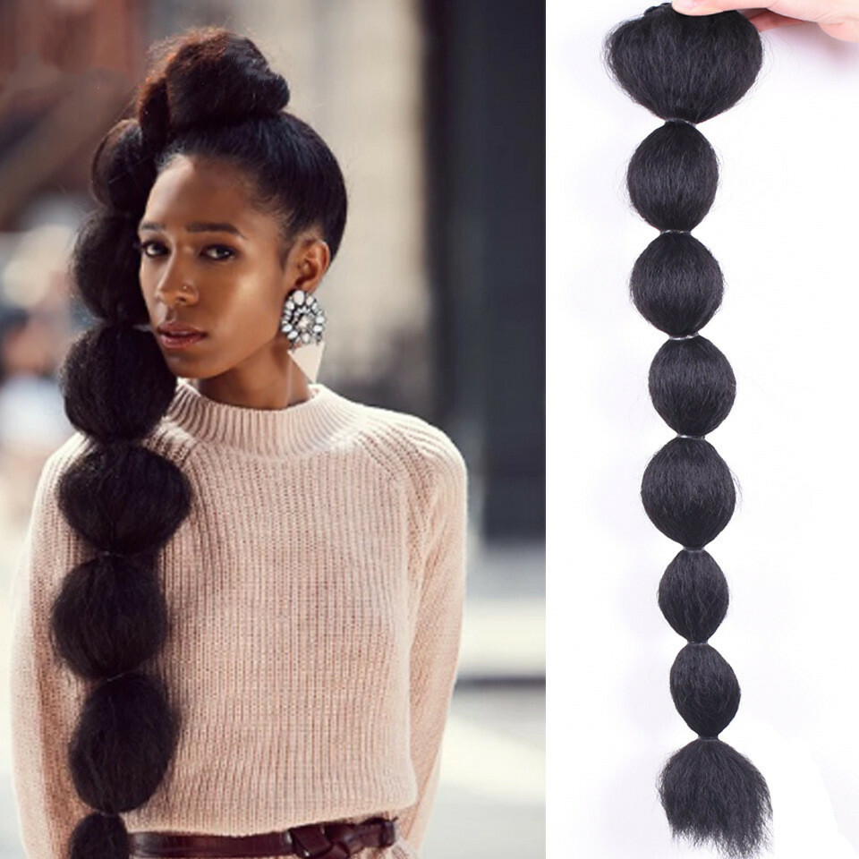 Drawstring Afro Puff Kinky Straight Bubble Ponytail Wig Synthetic Ponytail Black