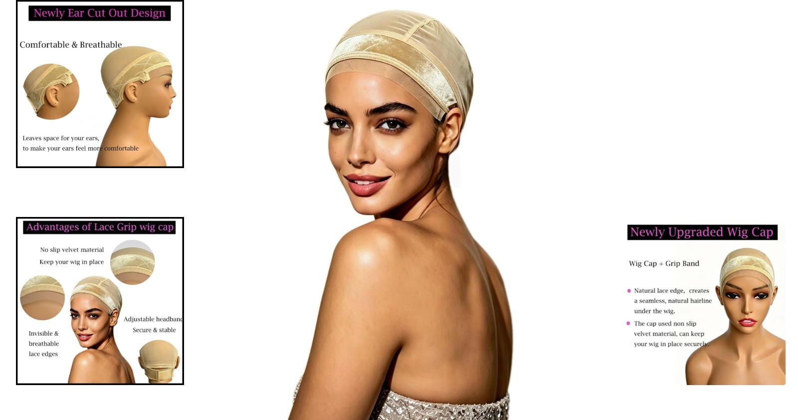 Adjustable Lace Wig Grip Cap with Velvet Band – Glueless & Comfortable Fit