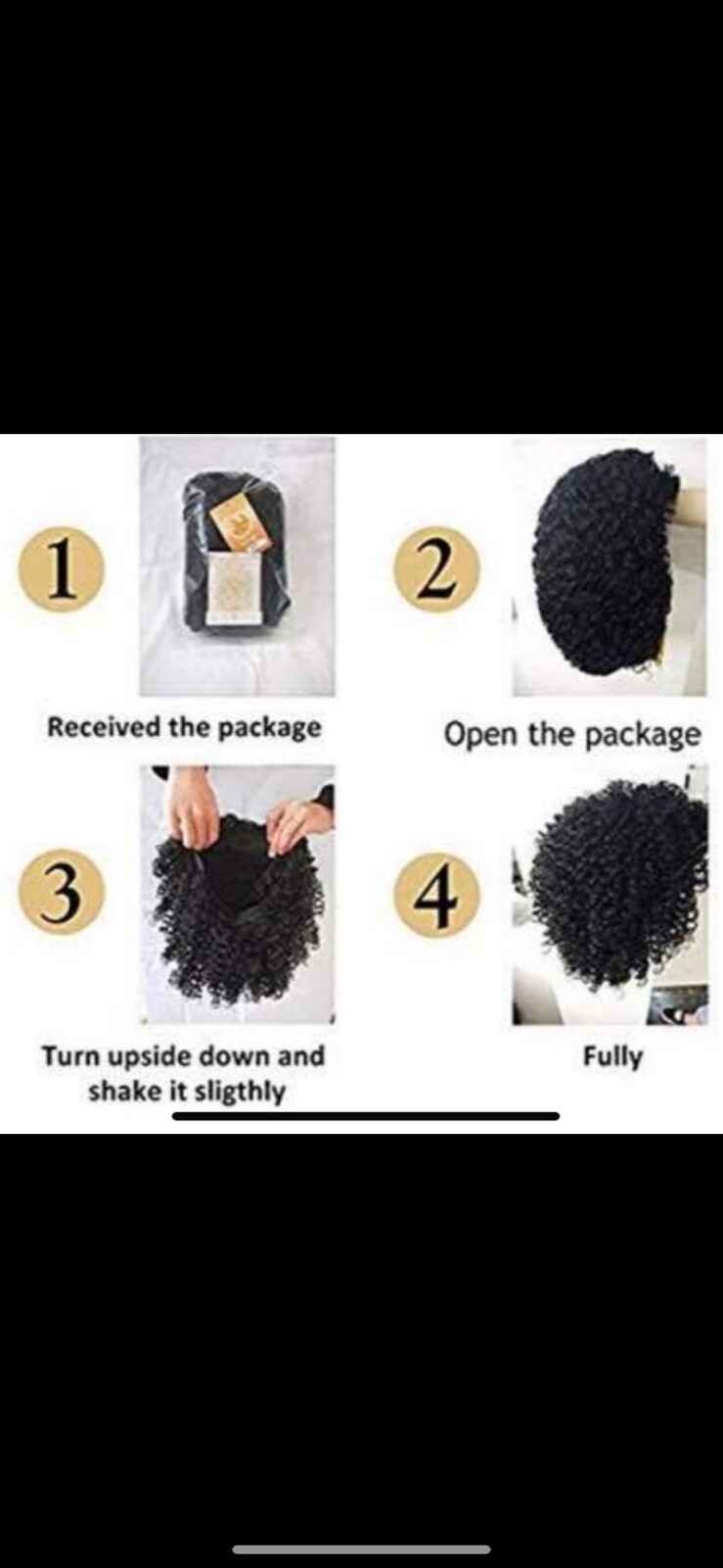 Curly Kinky Afro Wig 16” Natural Black Synthetic 1B#