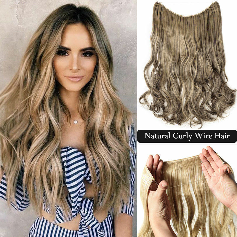 Thick Wavy 100% Remy Human Hair Extensions Invisible Secret Headband Wire 120g