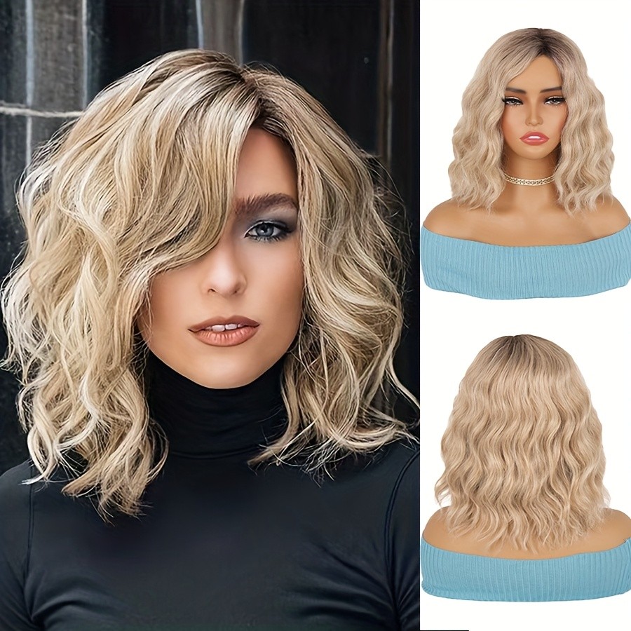 Blonde Gold Brown Short Natural Wavy Curly Blonde Wig Women’s Synthetic Hair
