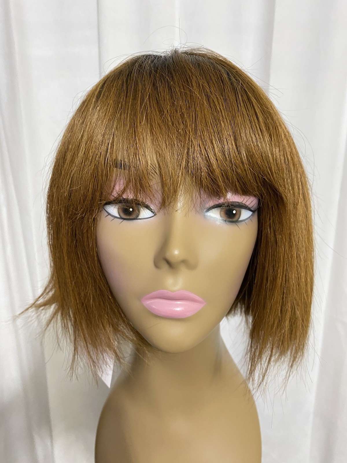 8 Inch Ombre Honey Brown TT1B/30 Human Hair Bob Wig Bangs Glueless None Lace New