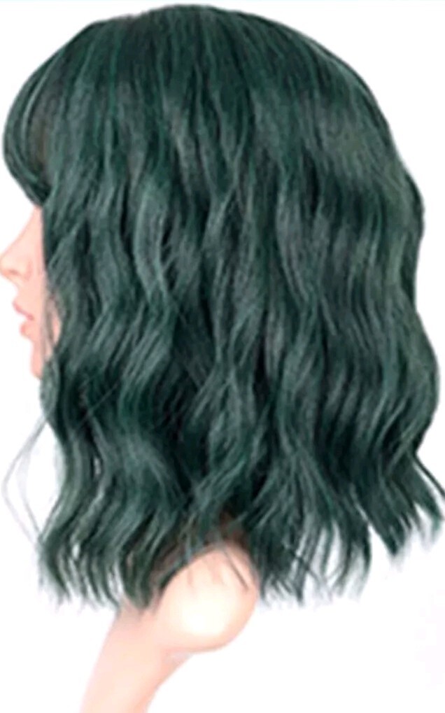 Faelbaty Fashion Wig Wavy Dark Green With Dark Blue /Light Purple Clip Ends New