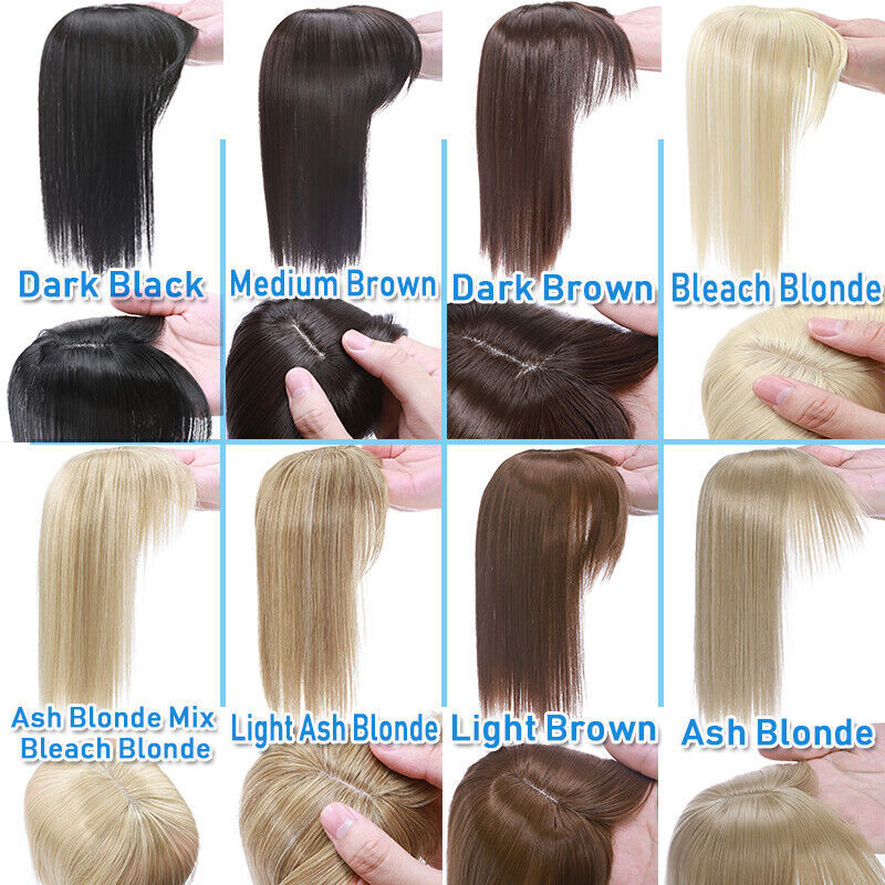 Black 10 inch Short Topper Hairpiece with Bangs Toupee Extension Real as Human