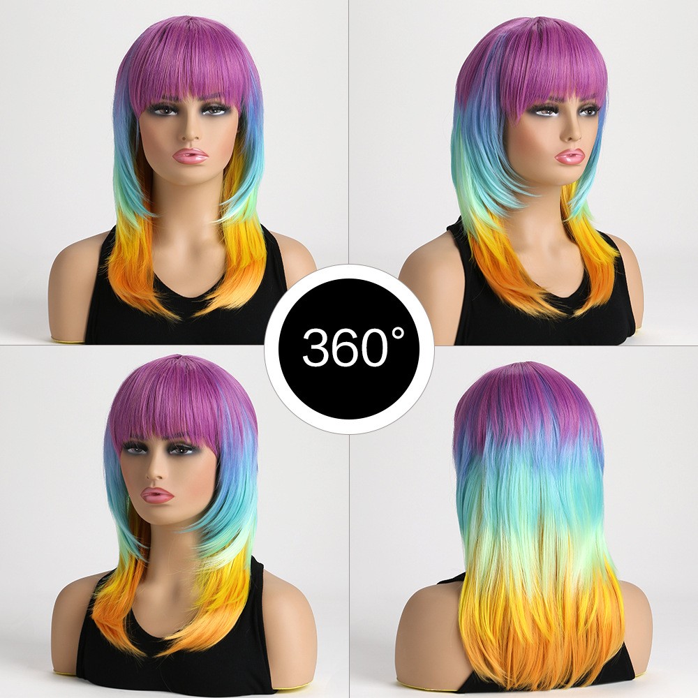 16″ Rainbow Long Wavy Wig for Women Full Heat Resistant Synthetic Cosplay Party
