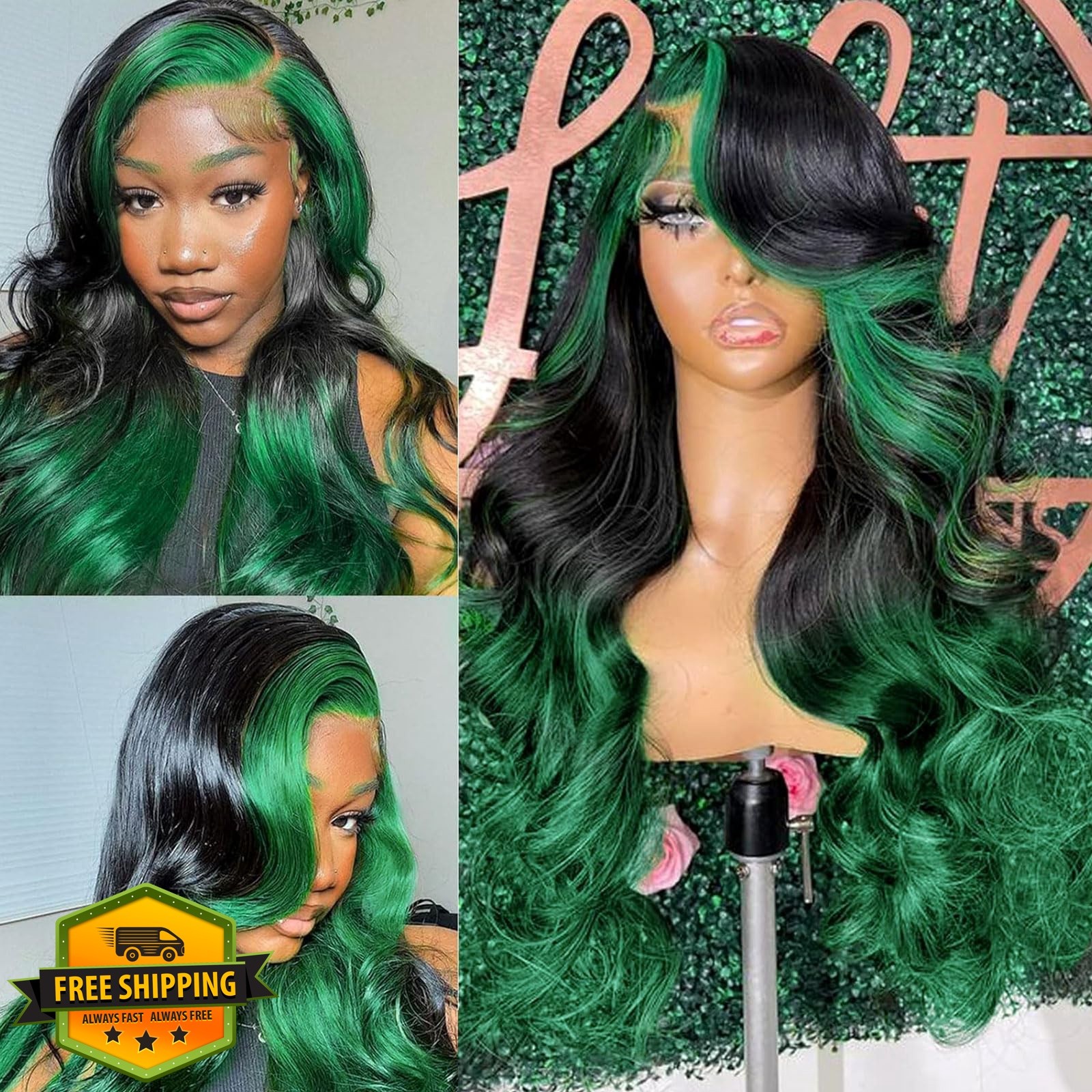 haha Black Green Ombre Wig 26 Inch