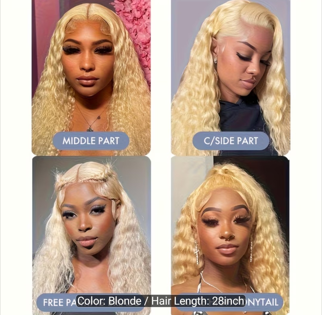 WOMEN’S 28″ INCHES BLONDE SYNTHETIC FRONTAL LACE WIG 200% DENSITY
