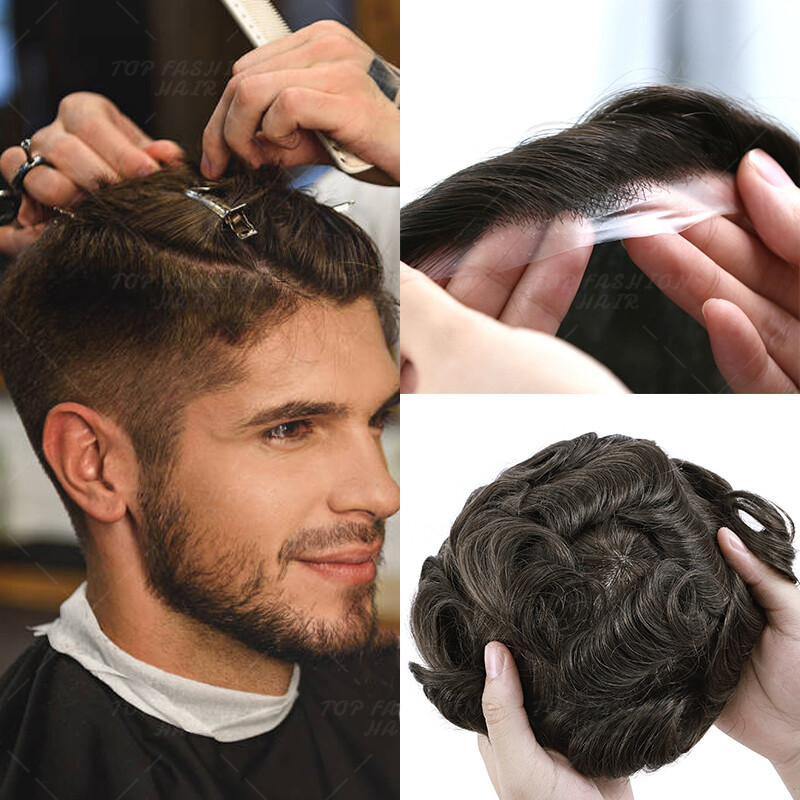 Mens Replacement System 100% Remy Human Toupee Hair Hairpiece Wigs THICK Brown