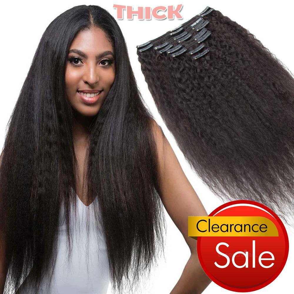 Yaki Straight Kinky Curly Clip In Remy Human Hair Extensions Full Head Thick US