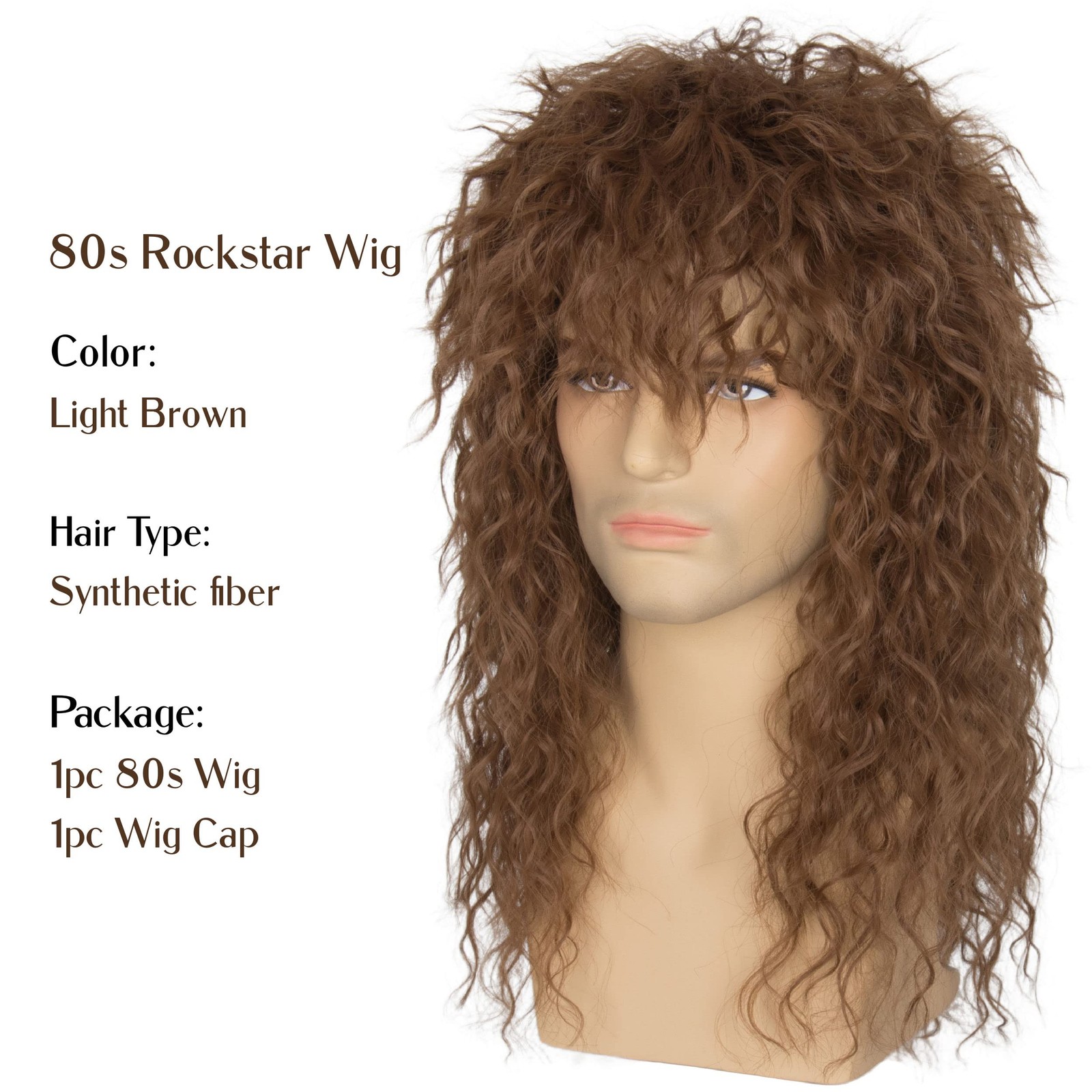 iss U Hair Long Curly Brown 80s Rocker Wig For en Women Hair Band Heavy etal Cos