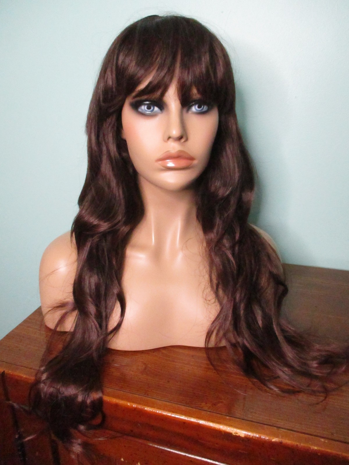 28″ dark brown brunette long straight WIG – NEW GIRL Jessica Day cosplay BANGS