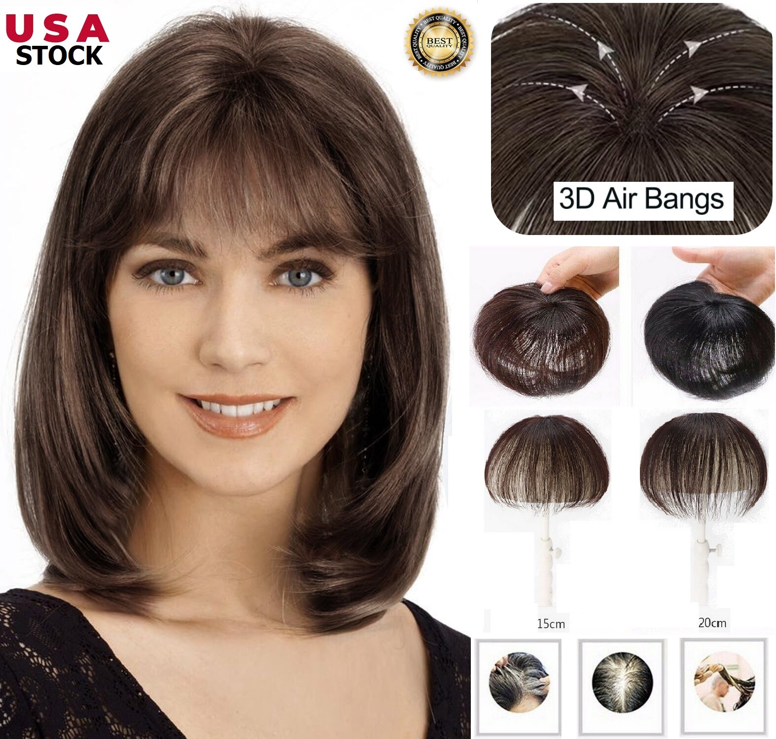 100% Human Hair Topper Clip in Hairpiece Wig Toupee Top Pieces Clip in Bangs USA
