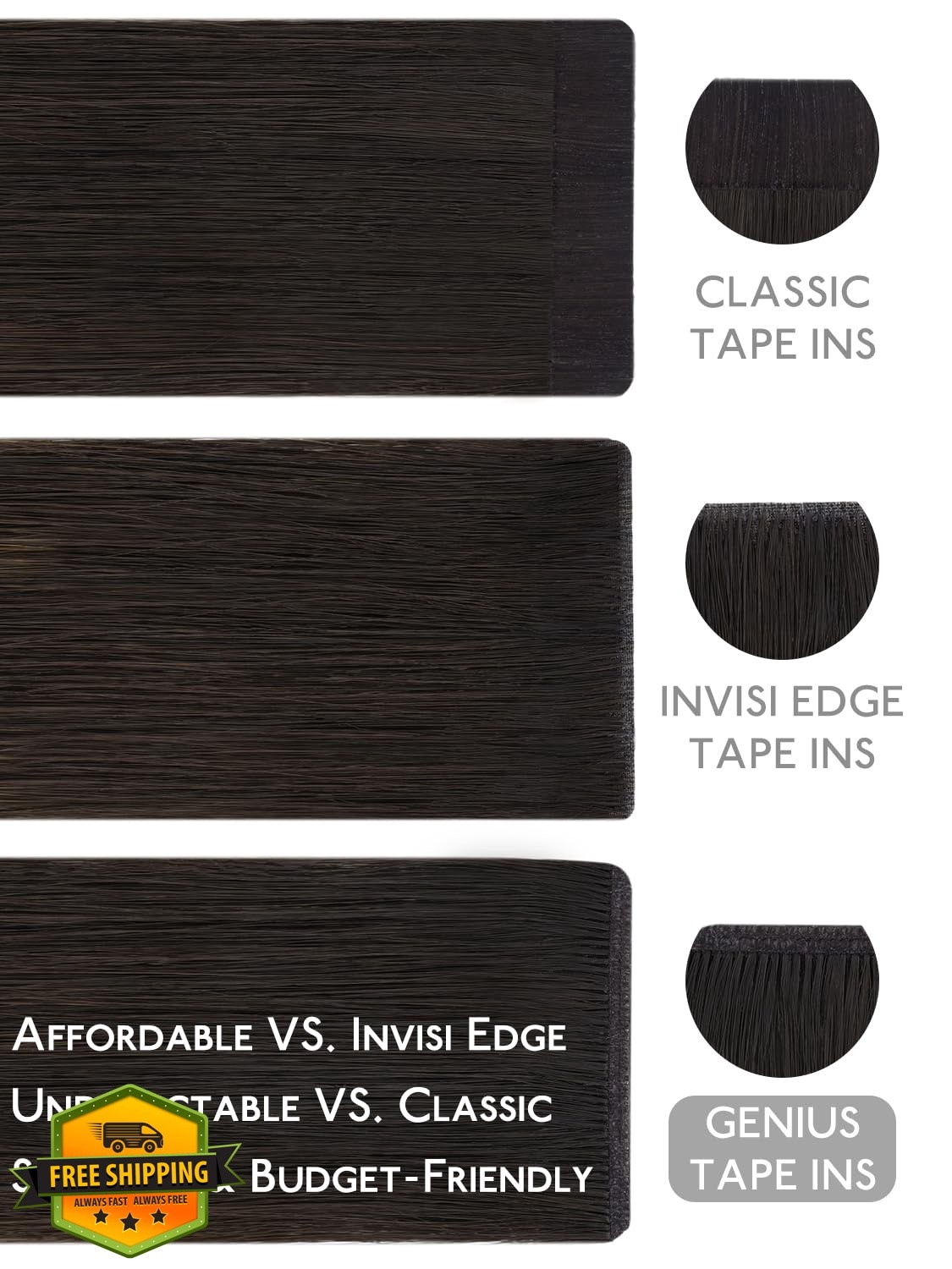 Wennalife Balayage Tape Hair Extensions 22″ 50g #2/6/2 Brown