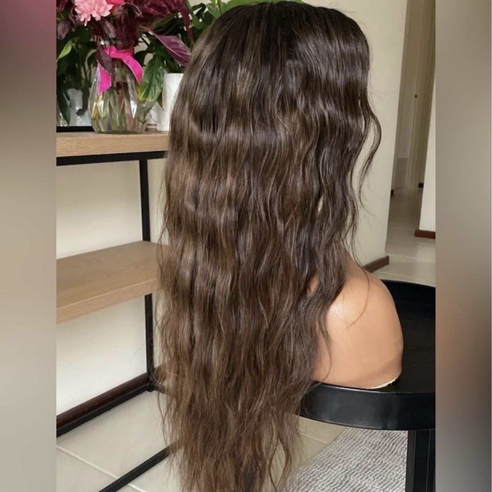 100% Human Hair Glueless Lacetop 26” Wavy Dark Brown/Auburn Highlights NWOT