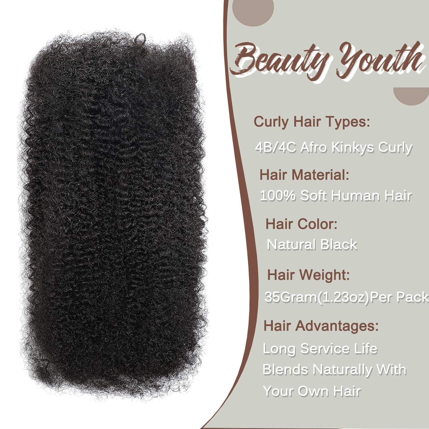 Afro Kinkys Bulk Human Hair(18 Inch) 35g/Pack, Braiding Hair for Dreadlocks, …