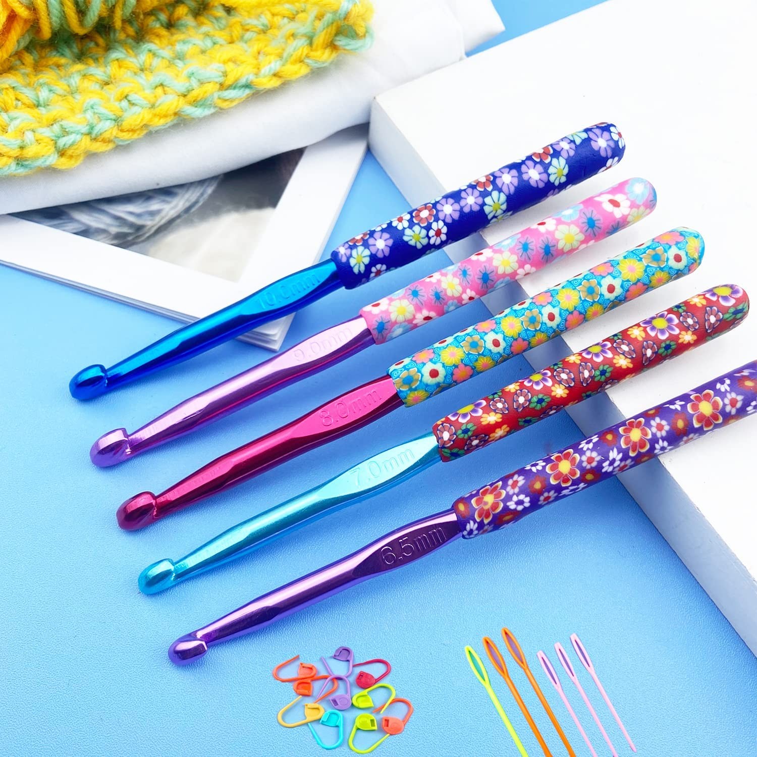 Large 5 Size Aluminum Crochet Hook Set 6.5mm,7mm,8mm,9mm,10mm, Multicolor