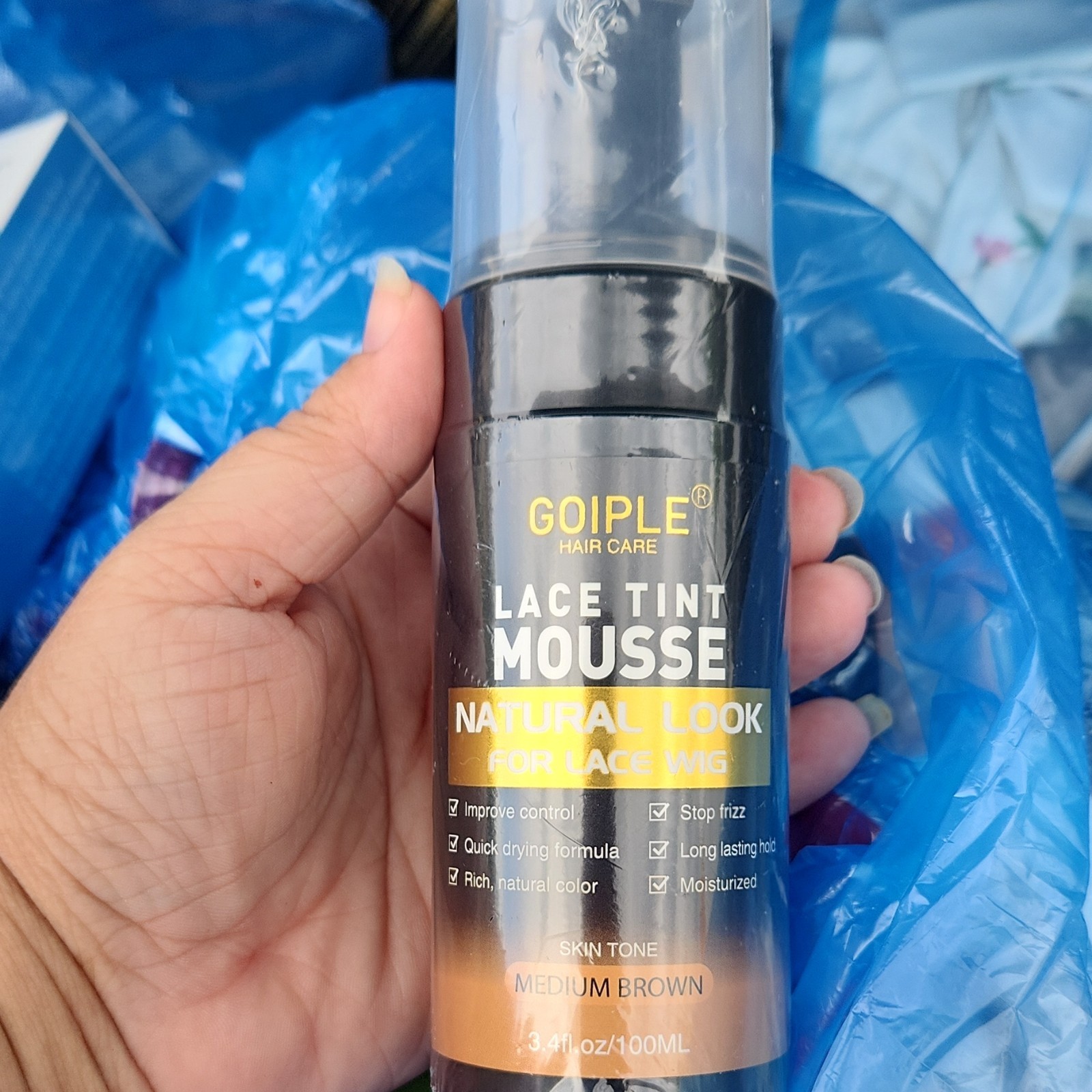 GOIPLE Wig Care Lace Tint Mousse Medium Brown, Quick Drying Moisturizing 3.4oz