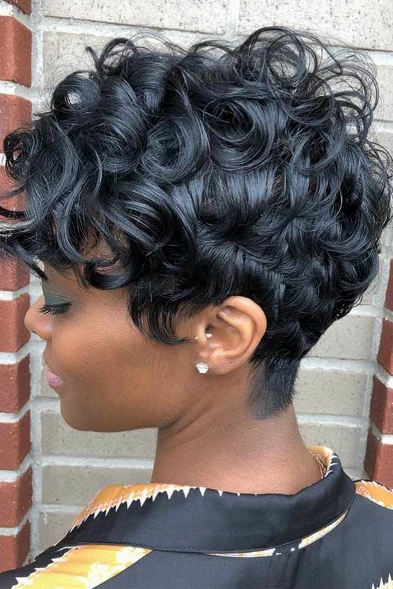 Burgundy Red Short Pixie Cut Curly Wig with Side Bangs for Women Synthetic Hair