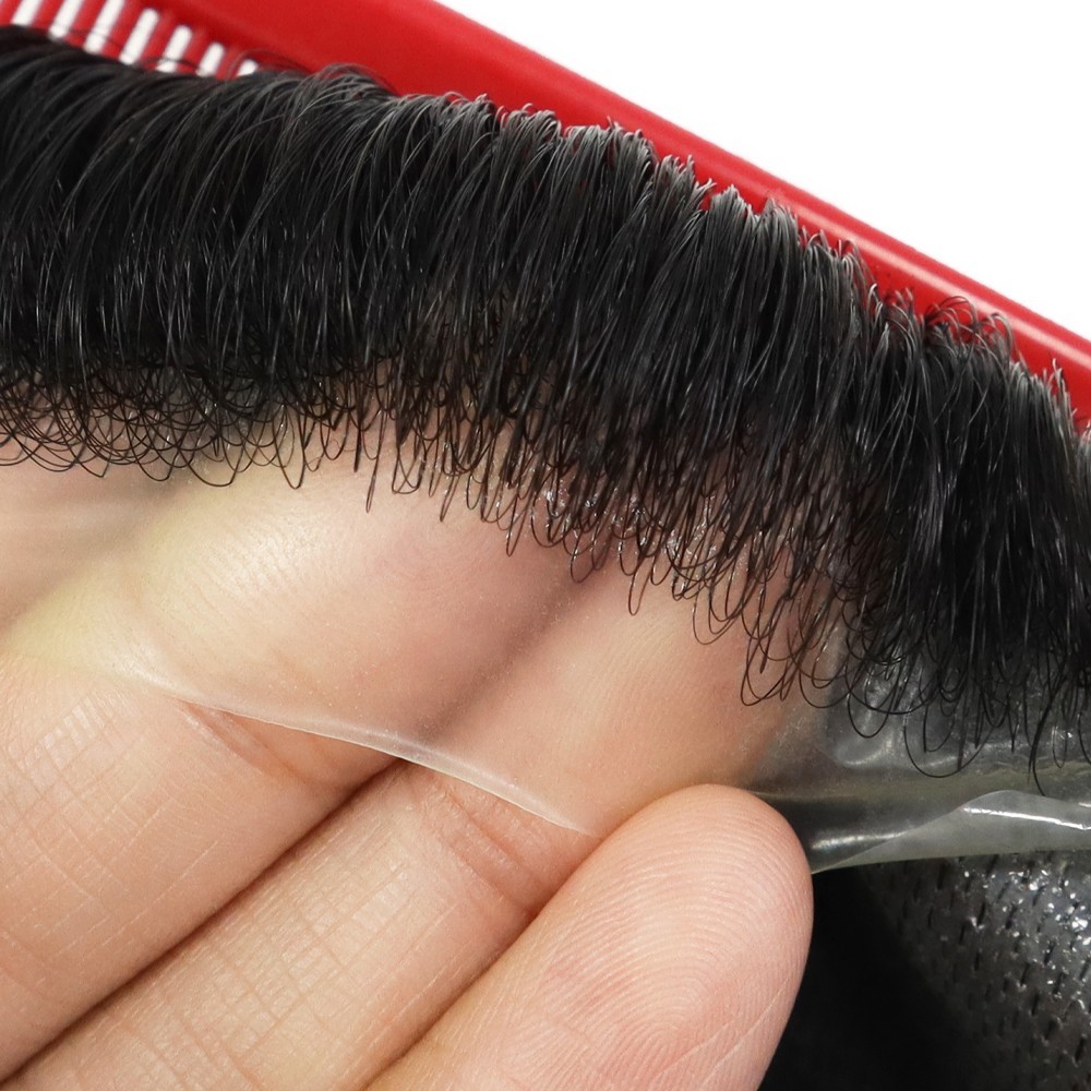 Mens Toupee Human Hair Replacement System 0.04mm Super Thin Skin Hairpieces 7×9