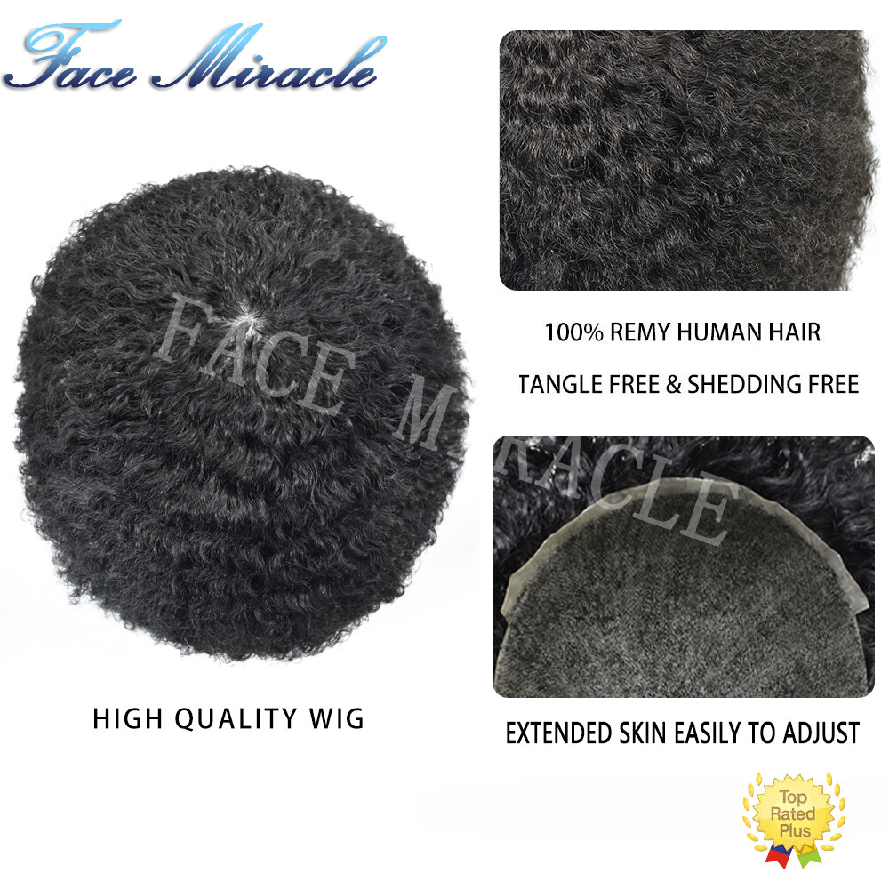 Full PU Afro Toupee for Black Men Kinky Curly Hairpiece for Black Men Human Hair