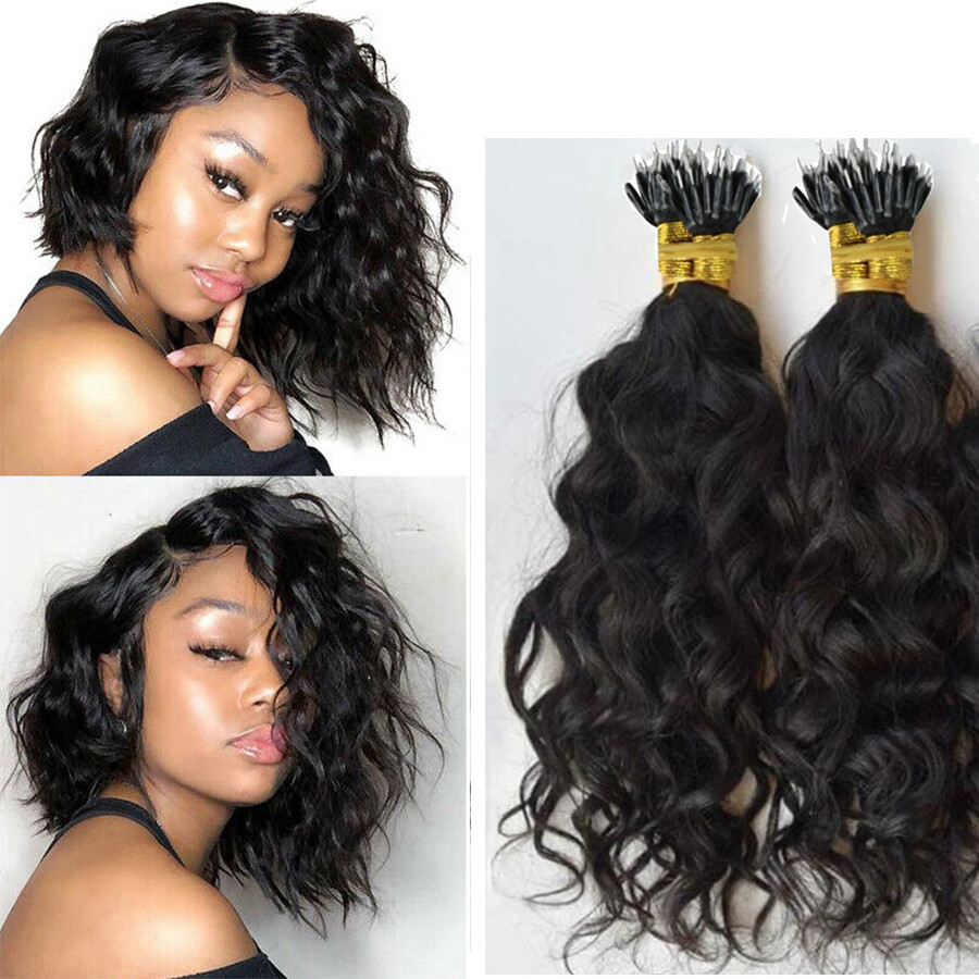 Brazilian Nano Ring Human Hair extension Loose Wave Nano Ring I Tip Hair 100Pcs