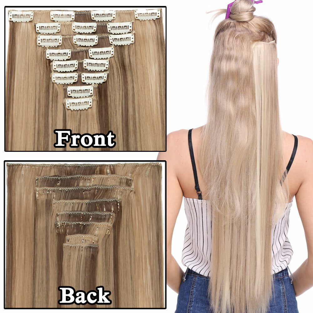 US Real Thick Smooth Clip in Hair Extensions Full Head Wavy Long as Human Ombre