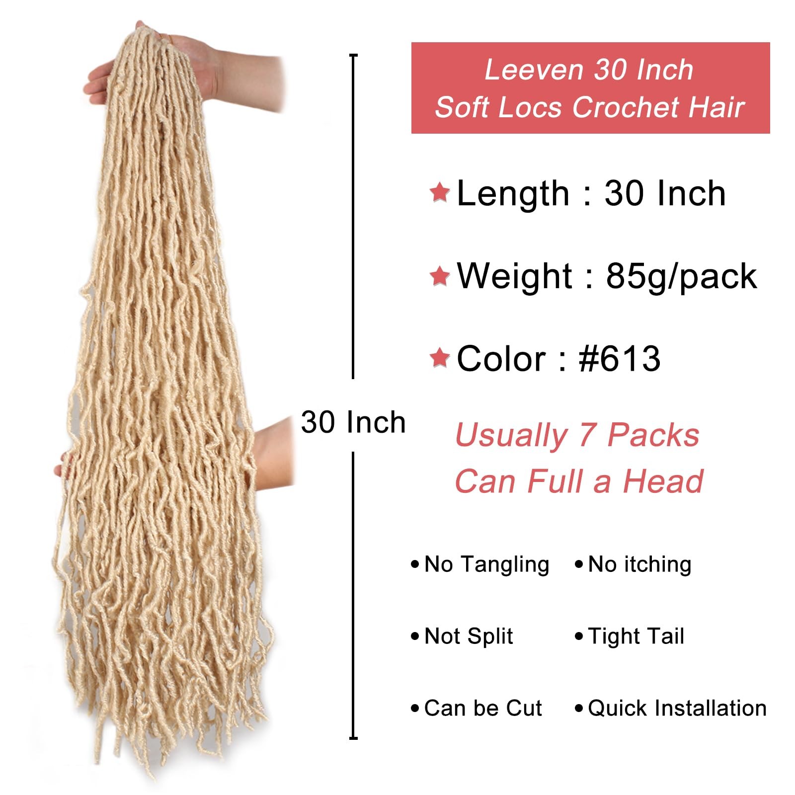 Leeven 7 Packs Blonde Soft Locs 30 Inch Distressed Faux Locs Crochet Braids