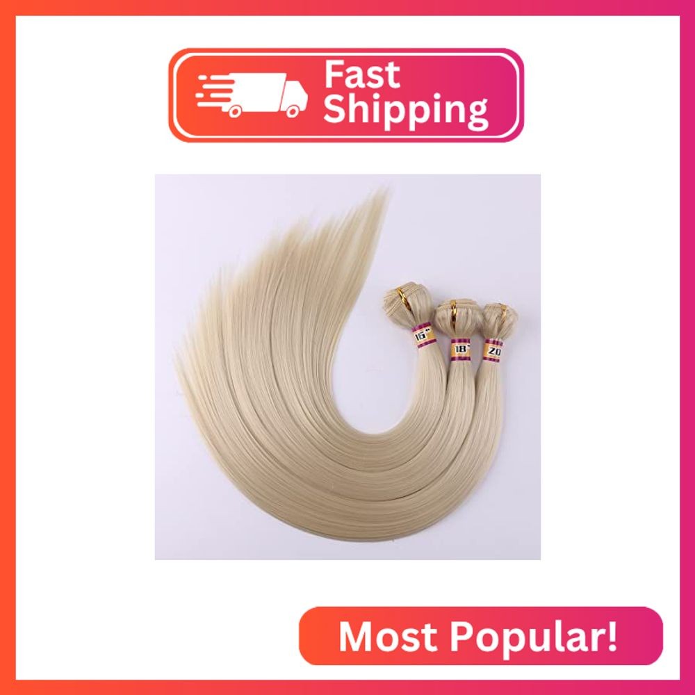 Blonde Silky Straight Synthetic Hair Weave Extensions 16 18 20 Inches 3 Bundles