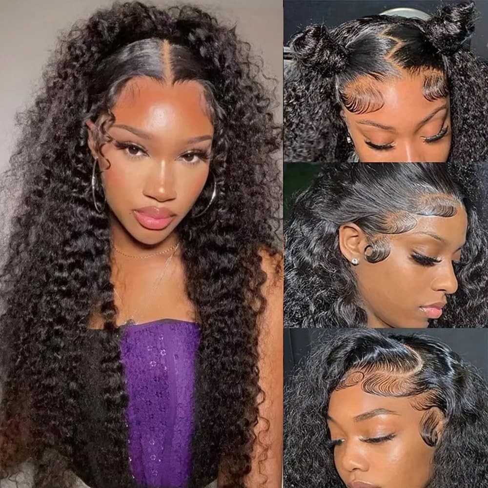 13×4 Lace Front Wigs 200 Density Pre Plucked Deep Wave Black Curly Wig