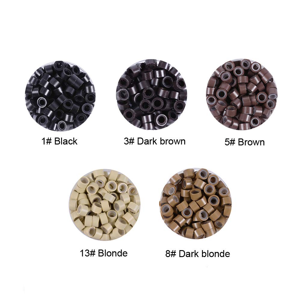 1000pcs Micro Silicone Rings Beads Hair Extensions Kit I-tip Hair Pliers Micro