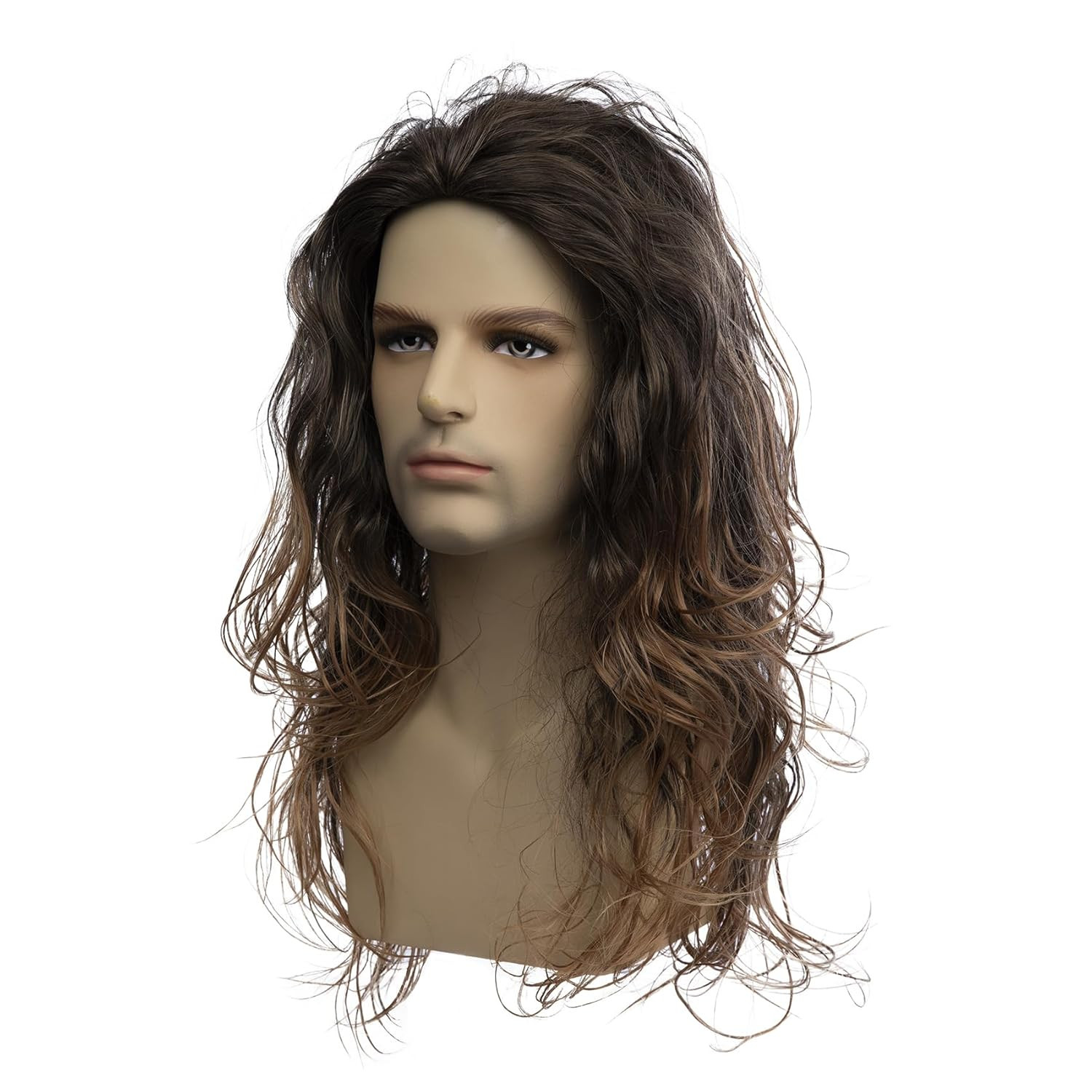 Long Curly Wavy Brown Wigs for Men Synthetic Natural Party Halloween Cosplay Hai