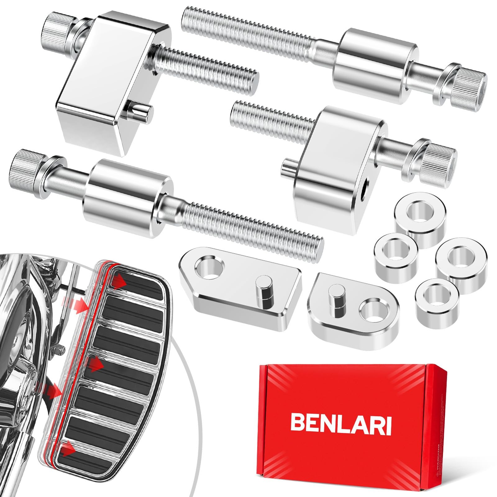 Benlari 0.75inch &1.25inch Driver Floorboard Extensions, Chrome