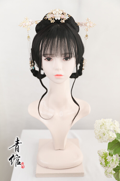 Chinese Style Hanfu Costume Cosplay Ancient Hair Whole Wig with Braid Bangs