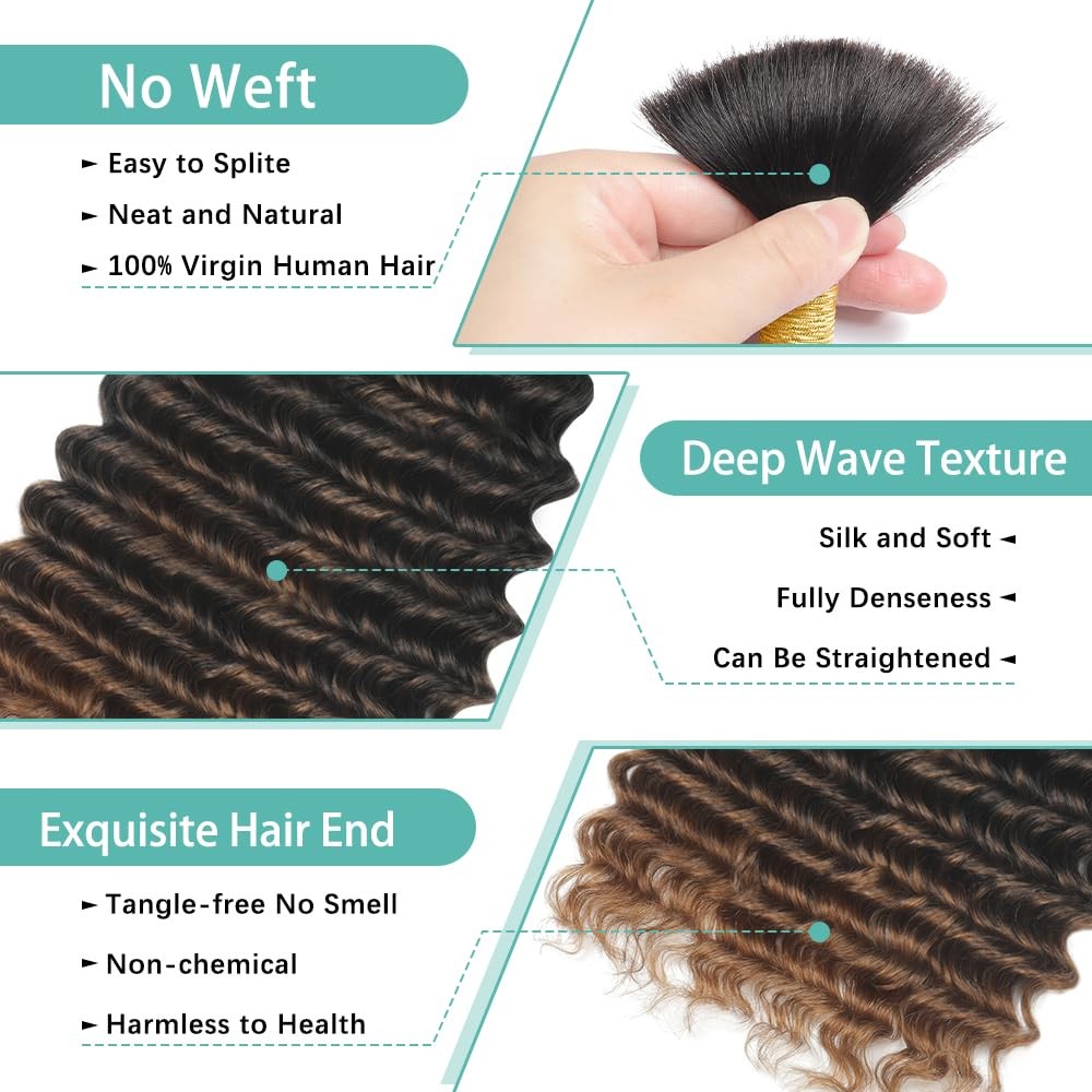 LEISWISS T30 20 Inch 150g Boho Braids Human Braiding Hair Deep Wave 6 Bundles