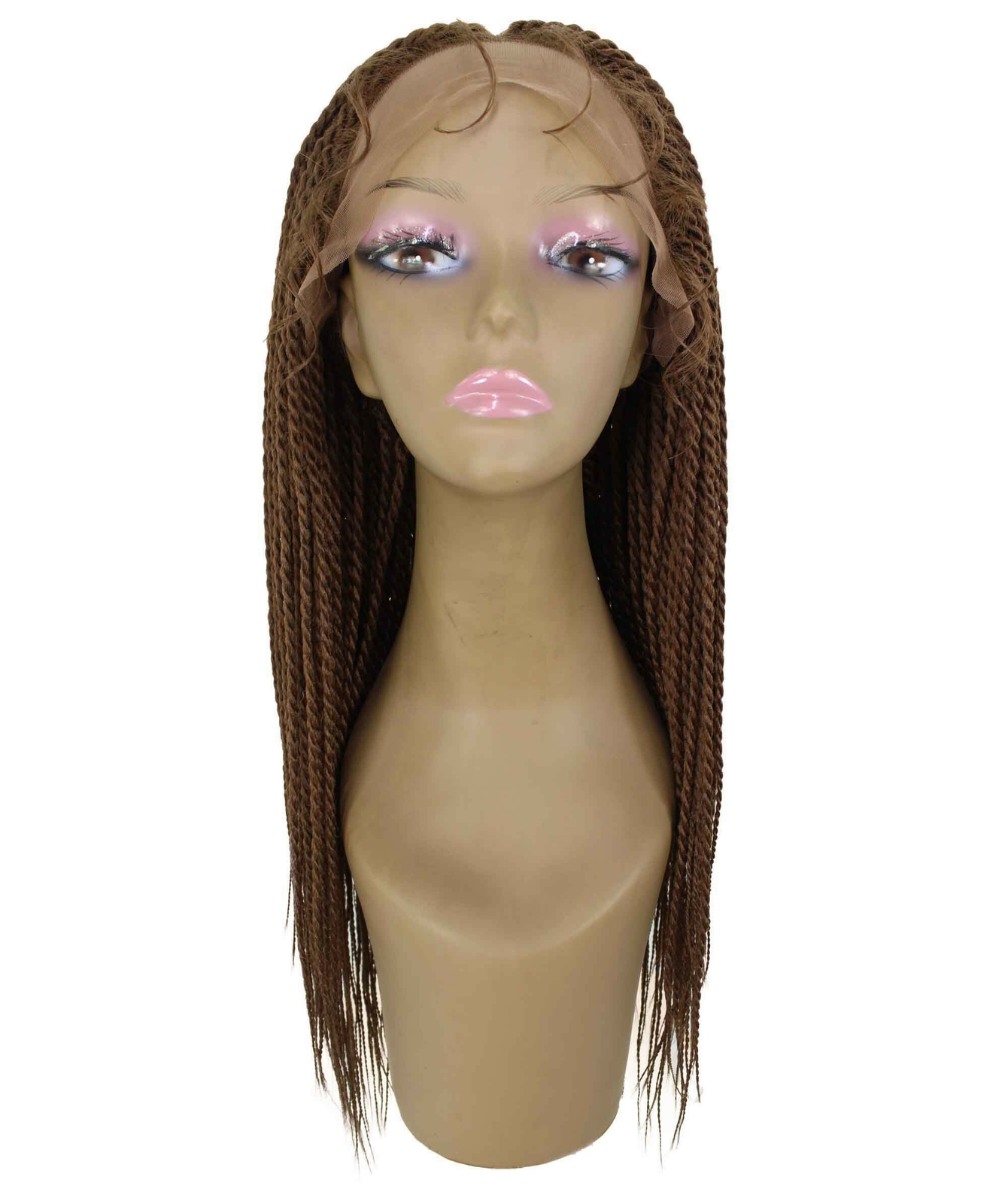 Nikkita Straight 25″ Long 4X4 Hand-Tied Lace Braided Wig, Copper Blonde