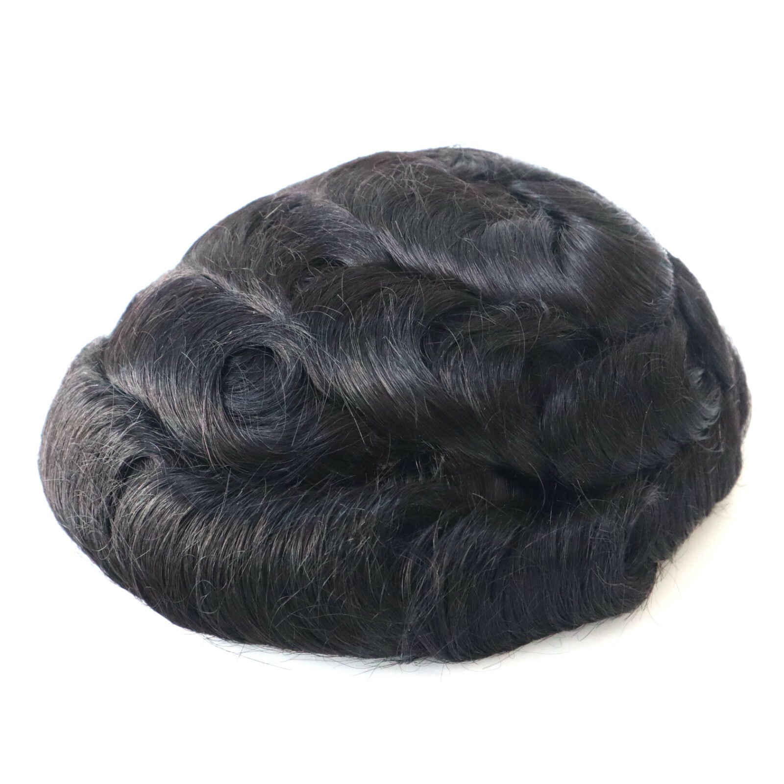 Mens Human Hair Toupee Replacement System Fine Mono Natural Black Hairpieces