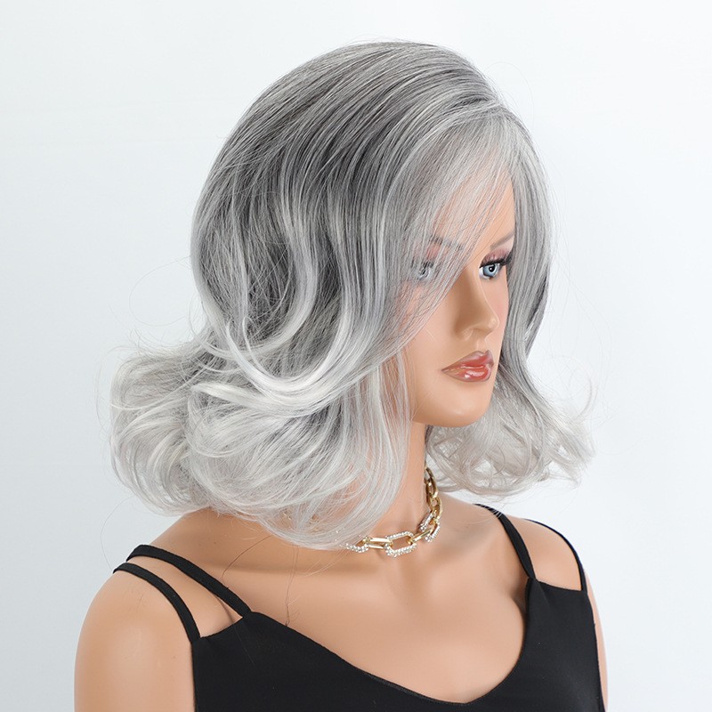 12in Silver Gray Wavy Wig for Women Heat Resistant Synthetic Full Cosplay Party