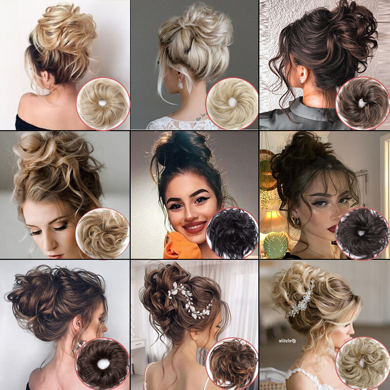 Messy Curly Fake Hair Bun Piece Extensions Hairpiece Hair Clip In Scrunchie 45g