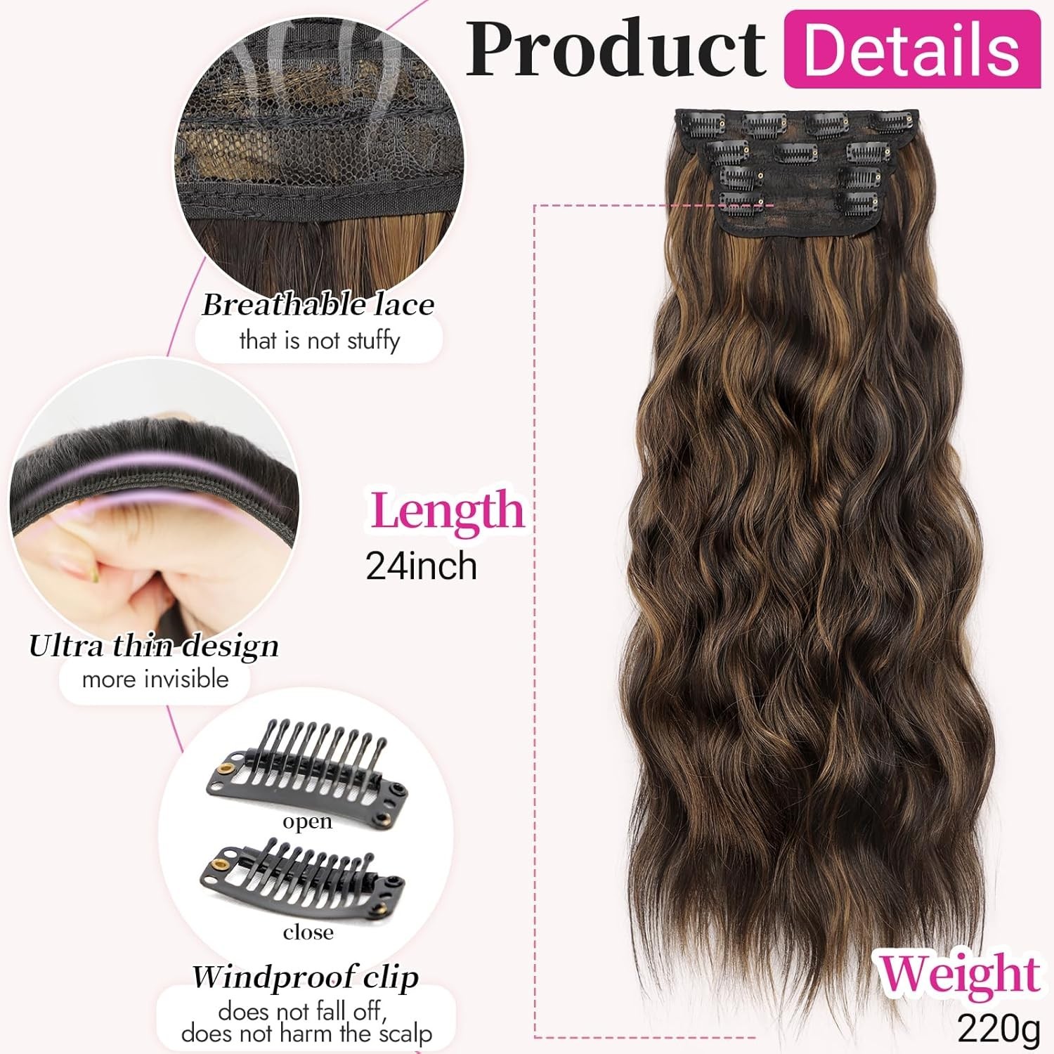 KooKaStyle Clip in Hair Extensions Long Wavy 4PCS Thick Hairpieces Synthetic Hig