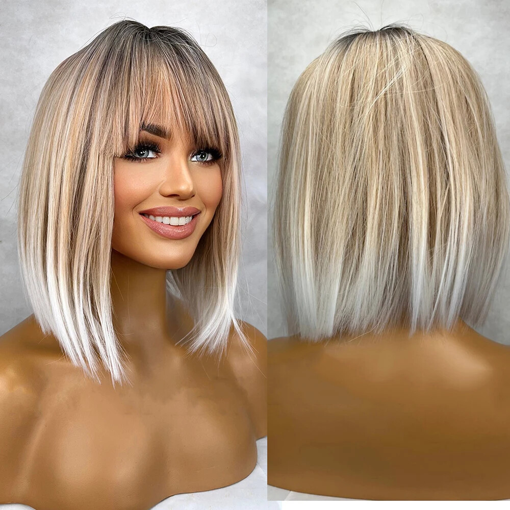 Short Ash Blonde to Platinum Ombre Bob Wig 13X4 Lace Front Remy Human Hair Wigs