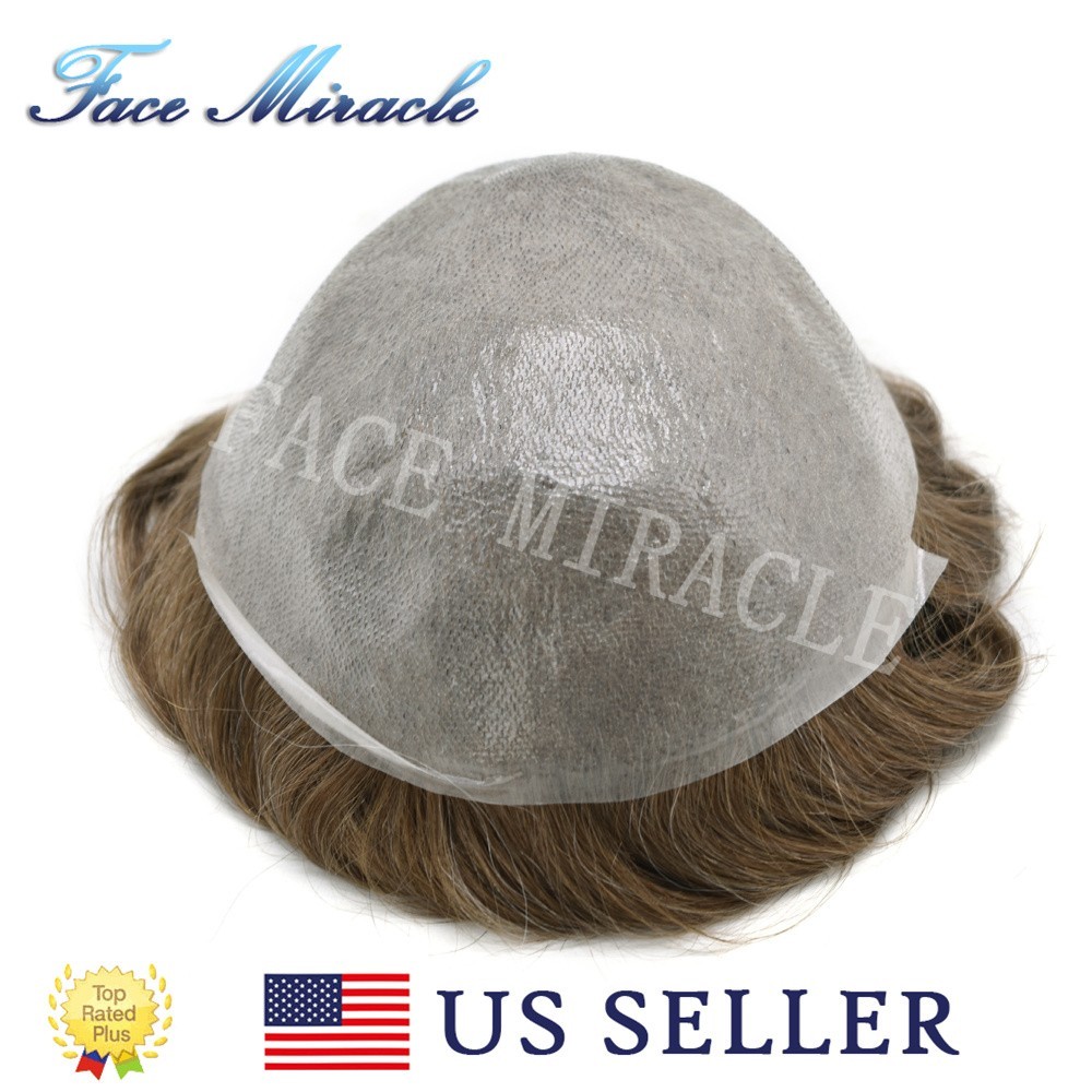 0.04mm Ultra Thin Skin Mens Toupee Human Hair System Black Brown Blonde Gray Wig