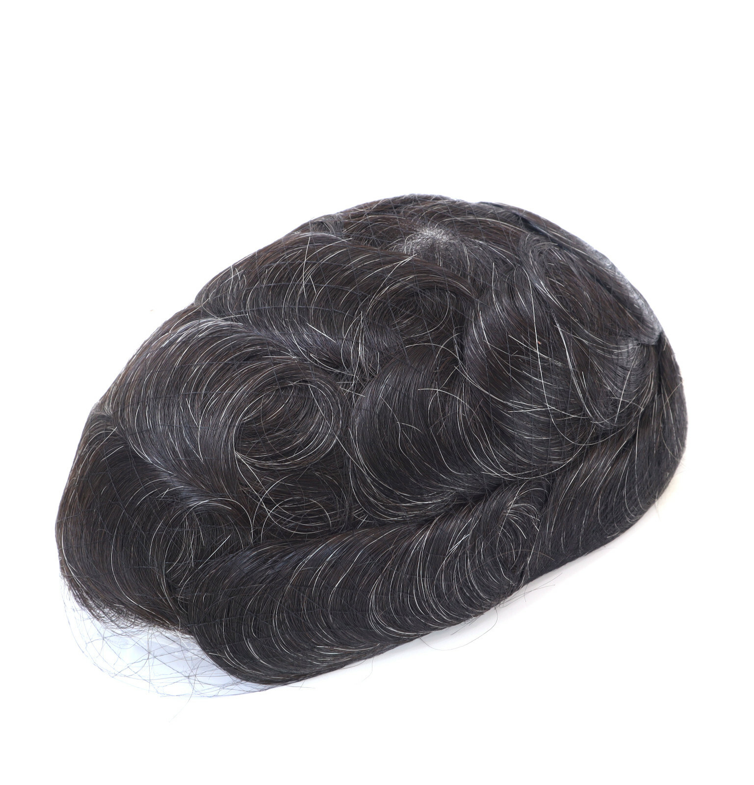 Mens Super Thin Skin V-loop Natural Human Hair Replacement System Toupee #1B10