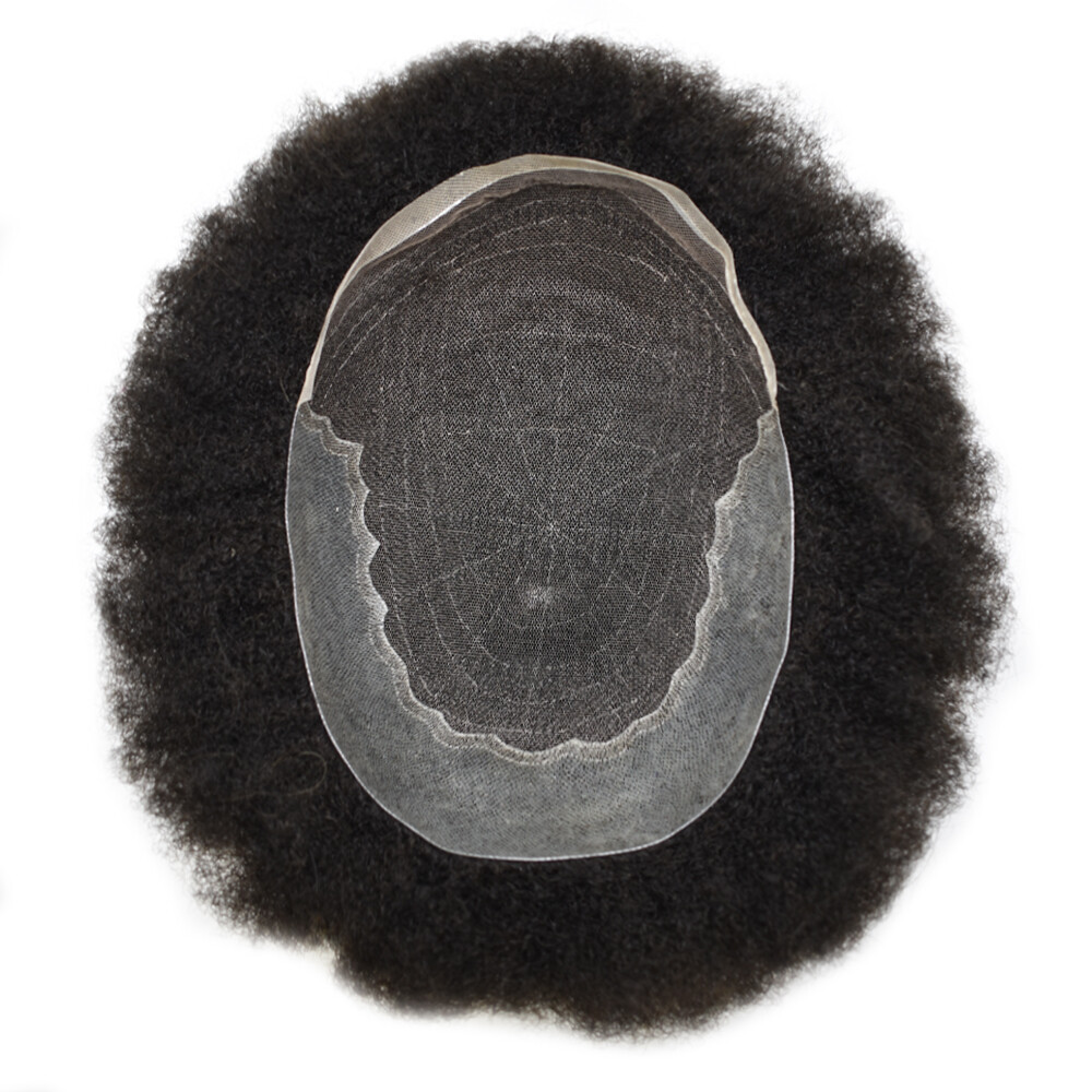 Afro Toupee for BlackFrench Lace Hairpiece Kinky Curl Gray Hair Unit Men Toupee