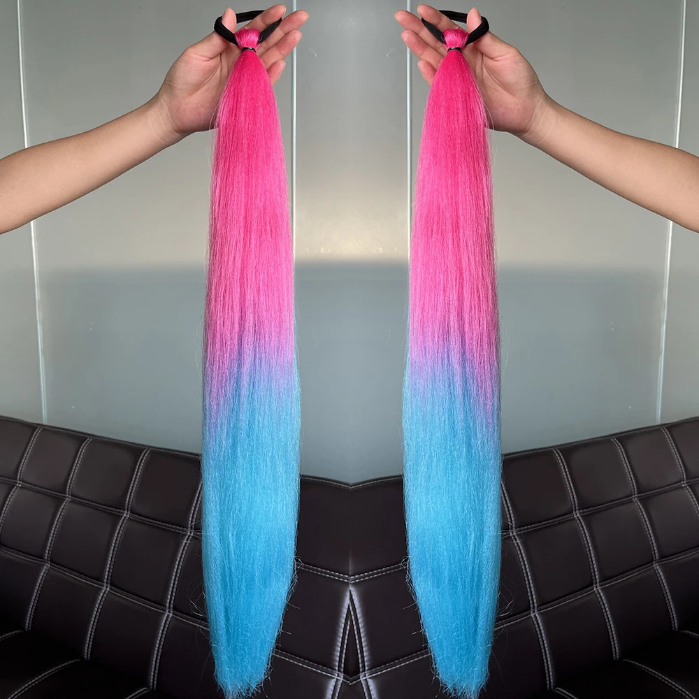 2Pcs Synthetic Straight Ponytail Hair Extensions With Elastic Hair Tie